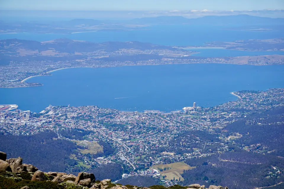 Hobart and the Derwent estuary from the mountain
